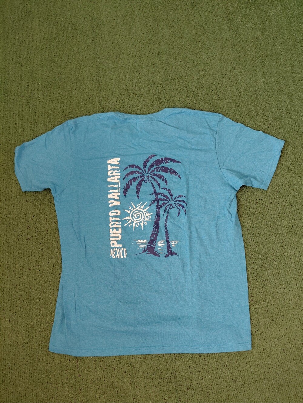 Puerto Vallarata Mexico Blue Palm Tree Beach T Shirt Sz XL